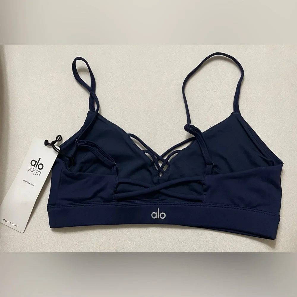 NWT Alo Yoga Interlace Sports Bra Navy Blue Size S